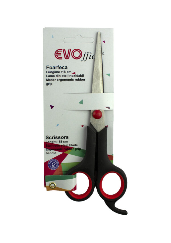 Foarfeca 18 cm, lama din otel, cu maner rubber grip EVOffice