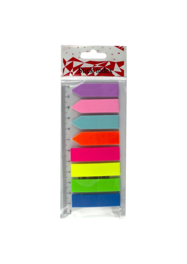 Stick index plastic cu rigla  44*12.7 mm 8 culori neon *25 file (4 steag+ 4 sageata) EVOffice