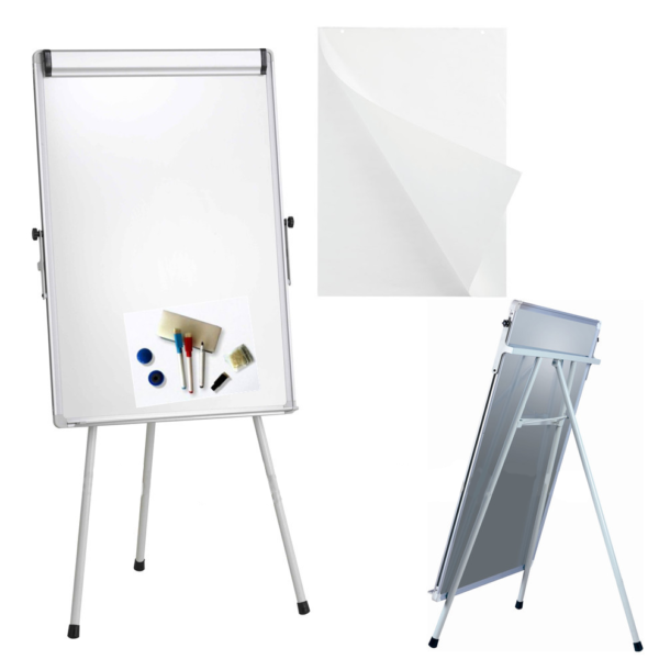 Flipchart magnetic, rama aluminiu, prindere cu clema rabatabila, trepied 70*100 cm EVOffice