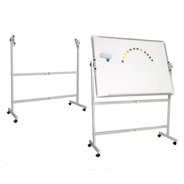 Whiteboard magnetic rotativ cu 2 fete, rama aluminiu si suport mobil 100x150 cm EVOffice