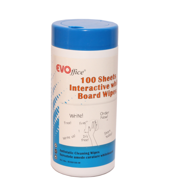 Servetele umede 13*16 cm pentru curatare whiteboard 100/tub rotund EVOffice