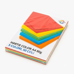 Hartie color A4 80g, 5 culori, 50 coli