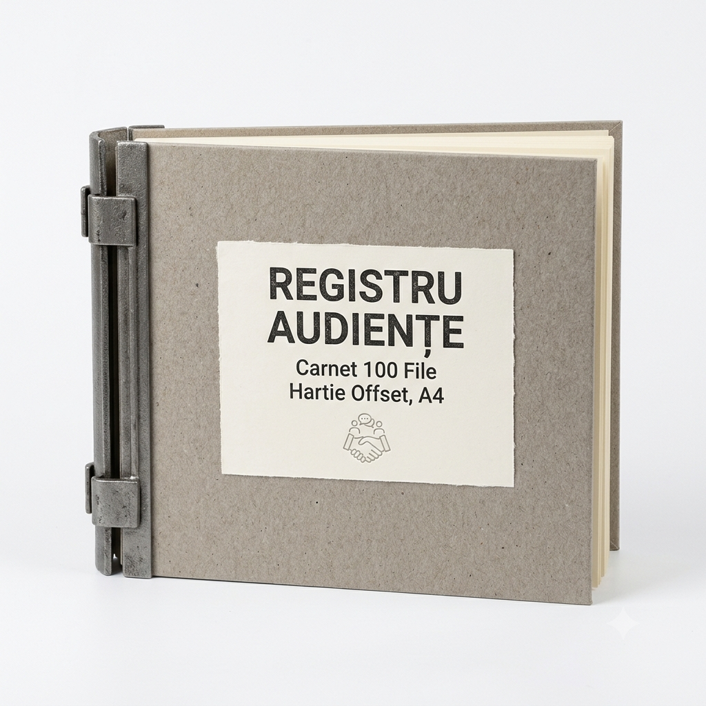 Registru audiente , Carnet a 100 file, hartie offset, format A4, Coperta mucava in fonta cu eticheta