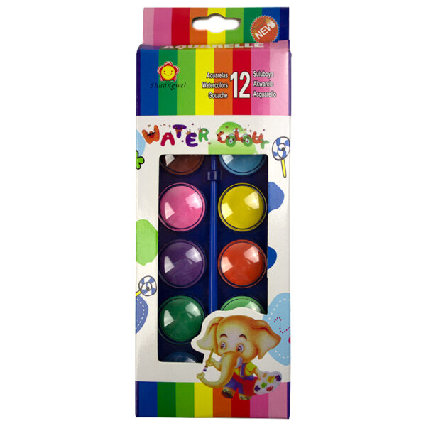 Acuarele 12 culori/set cu pensula, pastila mare , ambalare cutie carton