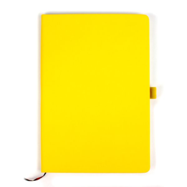 Agenda A5, 80 file, cu coperti rigide si elastic, buzunar interior si suport pix - galben