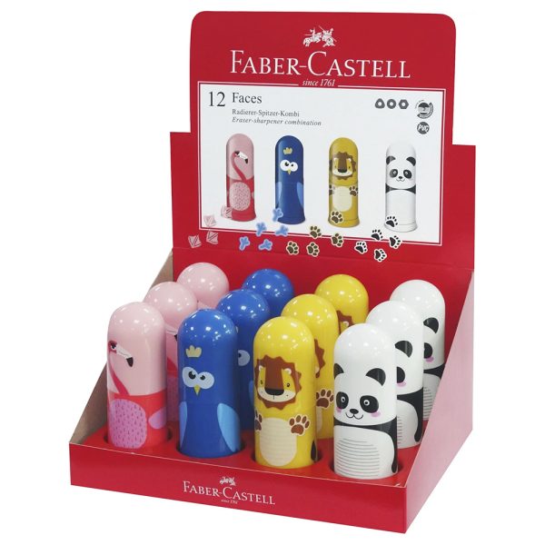 Ascuțitoare plastic simpla cu container si radieră Animale Faber-Castell