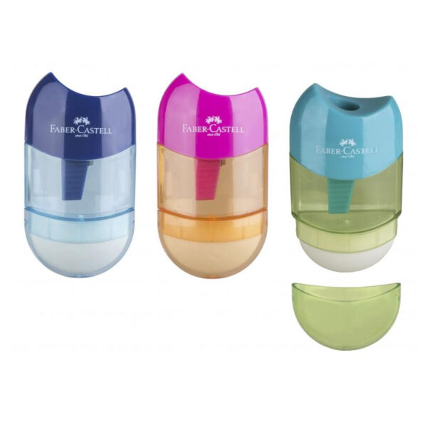 Ascuțitoare plastic simpla cu container si radieră Trend Faber-Castell