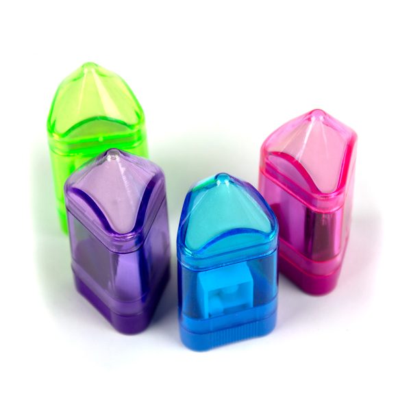 Ascutitoare plastic simpla cu container si radiera - forma racheta
