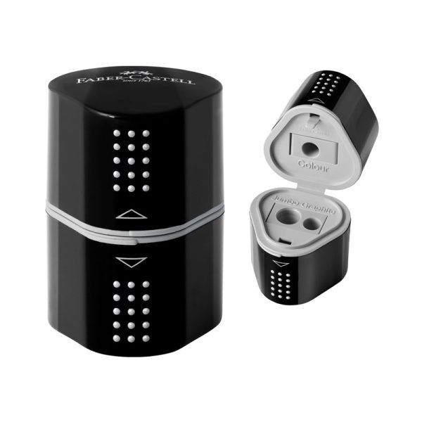 Ascutitoare tripla cu container si grip 2001 Faber-Castell - negru