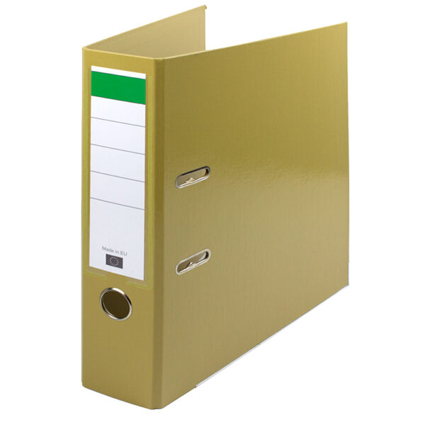 Biblioraft carton dublu plastifiat, mecanism asamblat cu margine metalica A4 7.5cm - ocru