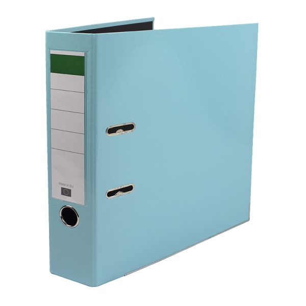 Biblioraft carton plastifiat, mecanism asamblat cu margine metalica A4 7.5cm similar Noki - aqua