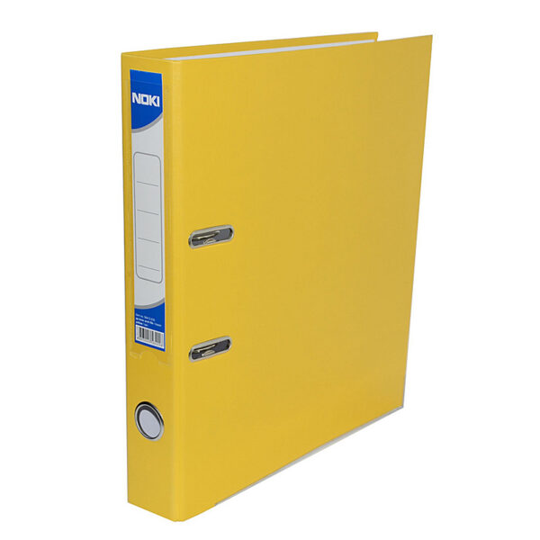 Biblioraft carton plastifiat, mecanism asamblat cu margine metalica A4 7.5cm Noki - galben
