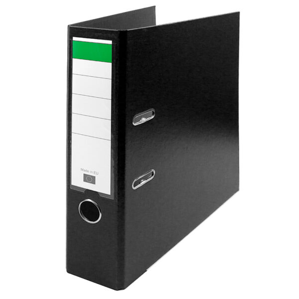 Biblioraft carton plastifiat, mecanism asamblat cu margine metalica A4 7.5cm Noki- negru