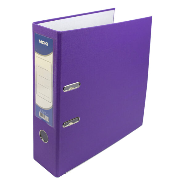 Biblioraft carton plastifiat, mecanism asamblat cu margine metalica A4 7.5cm Noki - mov