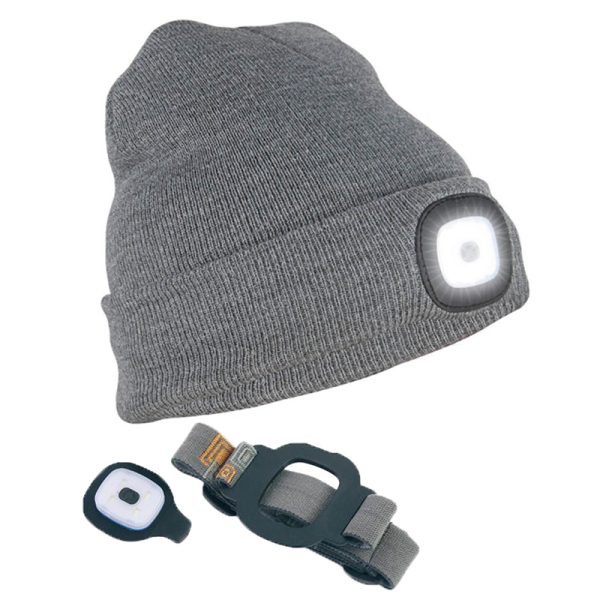 Caciula unisex cu led reincarcabil  USB+banda pt prinderea lanternei pt anotimpul calduros-gri