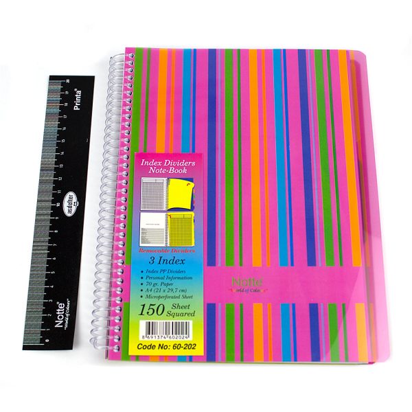 Caiet A5 cu spira, microperforatii si coperti plastic, 150 file, 3 index-uri PP repozitionabile - matematica