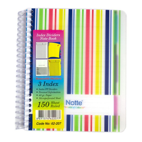 Caiet A6 cu spira, microperforatii si coperti plastic, 150 file, 3 index-uri PP repozitionabile - dictando