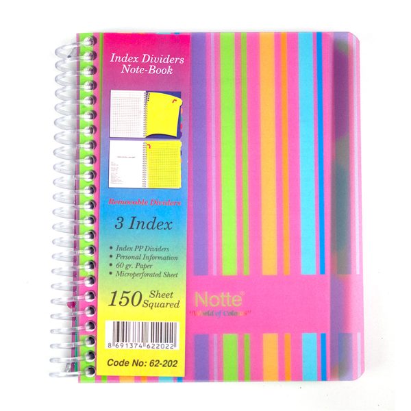 Caiet A6 cu spira, microperforatii si coperti plastic, 150 file, 3 index-uri PP repozitionabile - matematica