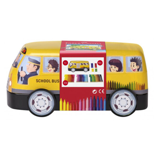 Carioci cu clip 33 culori/set  in cutie metalica Connector Faber-Castell - Autobuz