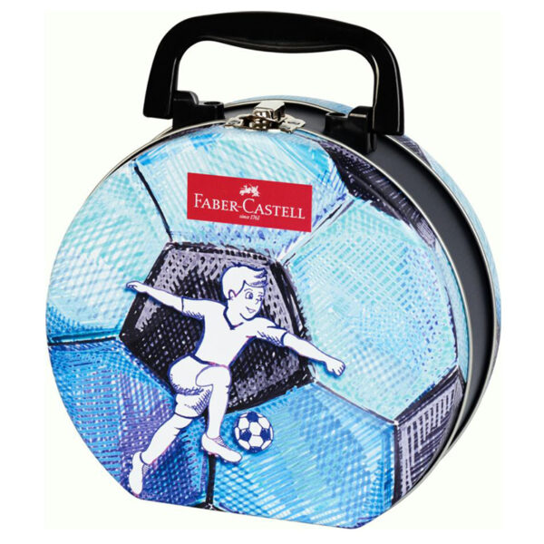 Carioci cu clip 33 culori/set  in cutie metalica Connector Faber-Castell - Fotbal