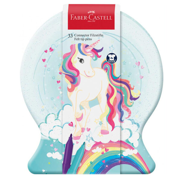 Carioci cu clip 33 culori/set  in cutie metalica Connector Faber-Castell - Unicorn