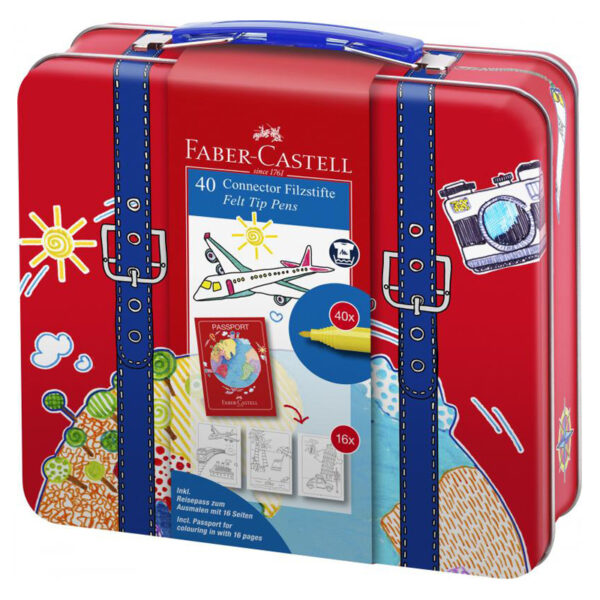 Carioci cu clip 40 culori/set in cutie metalica Connector Faber-Castell - Valiza