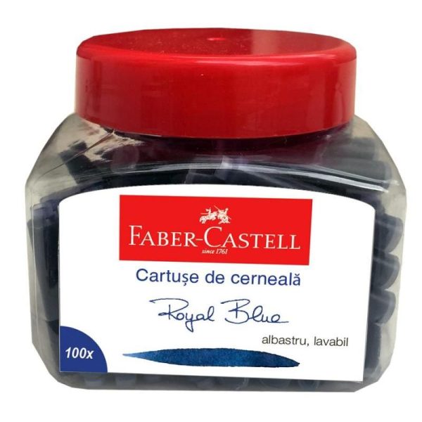 Rezerva cerneala, patron mic 100 buc/borcan Faber-Castell - albastru