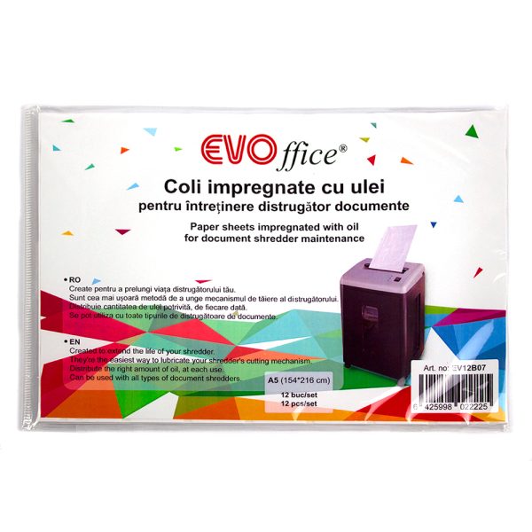 Coli A5 impregnate cu ulei pentru intretinere distrugator documente , 12buc/set EVOffice