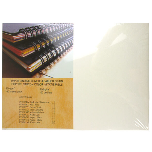 Coperti carton color imitatie piele A3 250g/mp 100coli/top EVOffice - alb