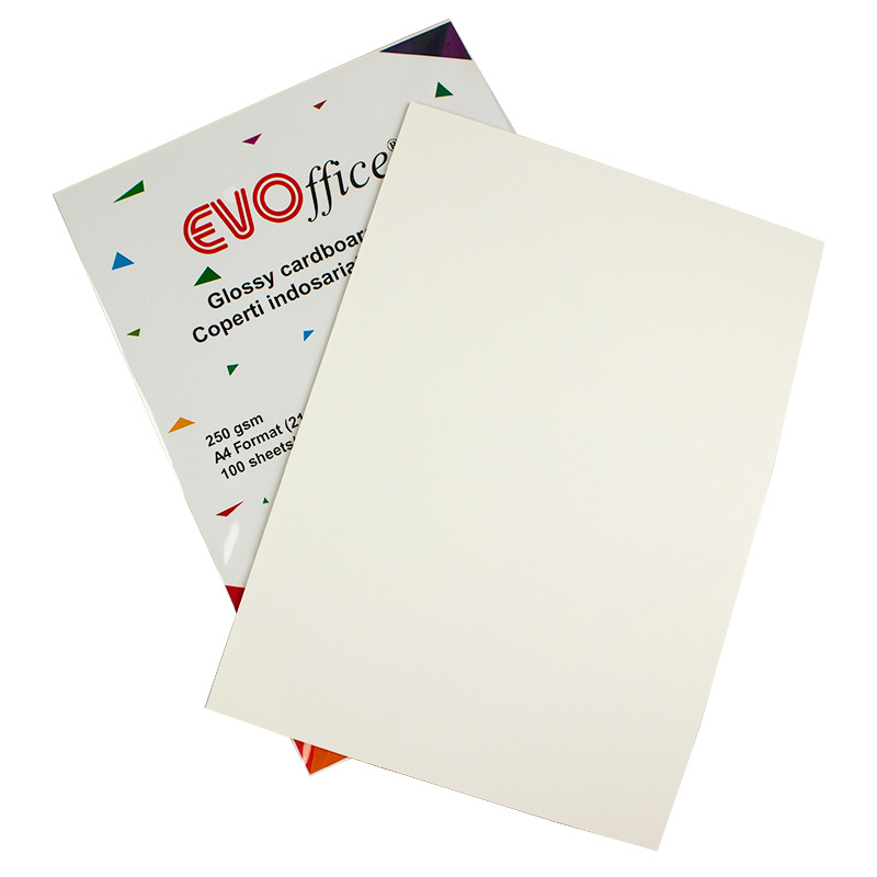 Coperti carton color lucios A4, 250g/mp,100 coli/top EVOffice alb