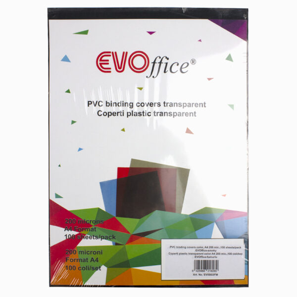 Coperti plastic transparent color A4 200 mic. 100 coli/top EVOffice - transparent fumuriu