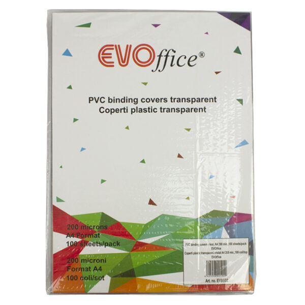 Coperti plastic transparent cristal A4 200 mic. 100 coli/top, EVOffice