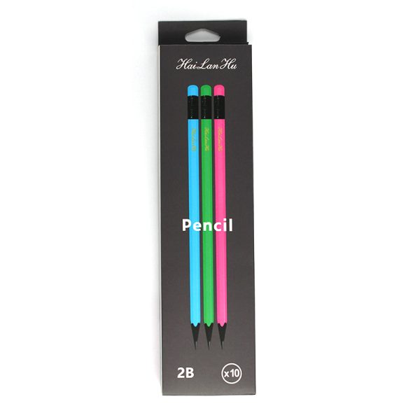 Creion 2B din lemn negru cu radiera, ascutit, forma hexagonala, culori pastel 12 buc/set