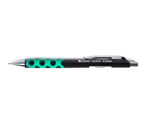 Creion mecanic 0.5mm, accesorii metalice, rubber grip si radiera incorporata Willgo Click - turcoaz