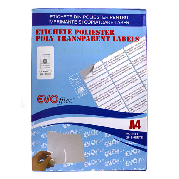 Etichete din poliester 105*48 mm pentru imprimante laser 12/A4, 25 coli/top, colturi drepte