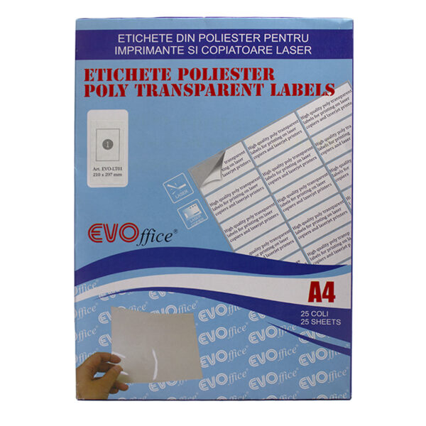 Etichete din poliester 210*297 mm pentru imprimante laser 1/A4, 25 coli/top, colturi drepte
