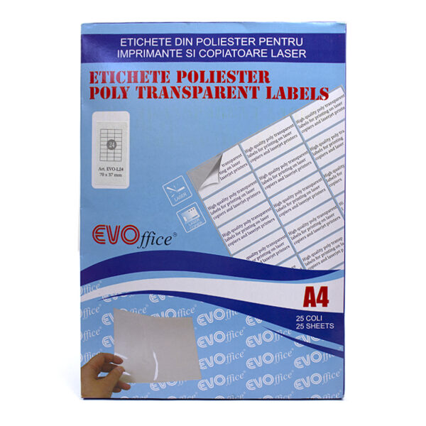Etichete din poliester 70x37 mm pentru imprimante laser 24/A4, 25 coli/top, colturi drepte