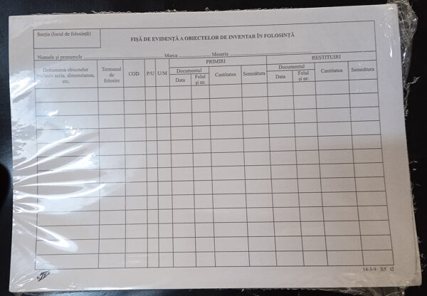 Fisa de evidenta a obiectelor de inventar  14-3-9/ V A5