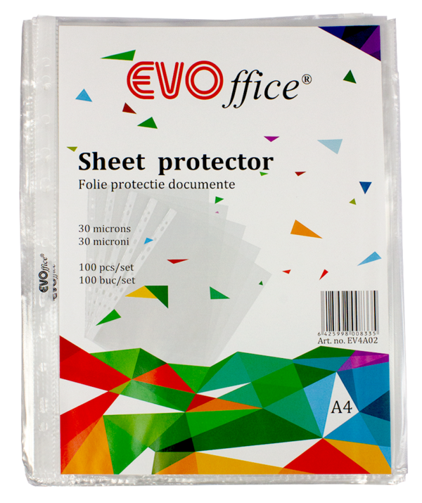 Folie protectie documente A4, 30 microni, 100 buc/set EVOffice