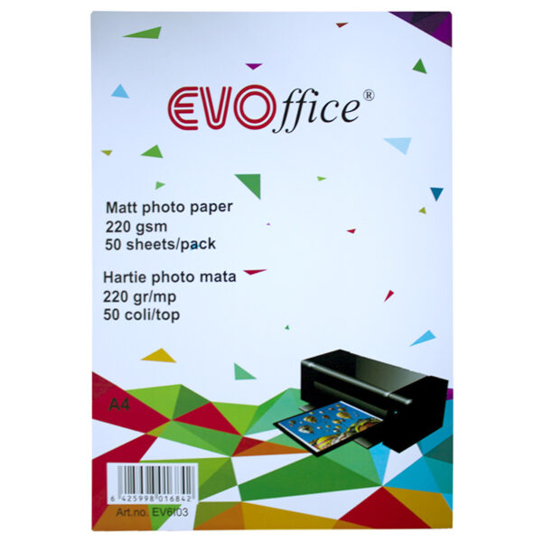 Hartie foto mata A4, 50coli/top, 220gr/mp EVOffice