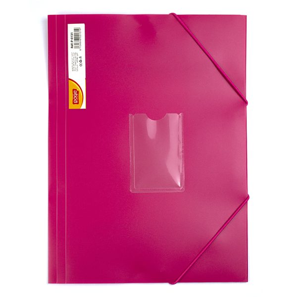 Mapa plastic rigid A4 (318*237mm) cu elastic si buzunar pt carte vizita - roz