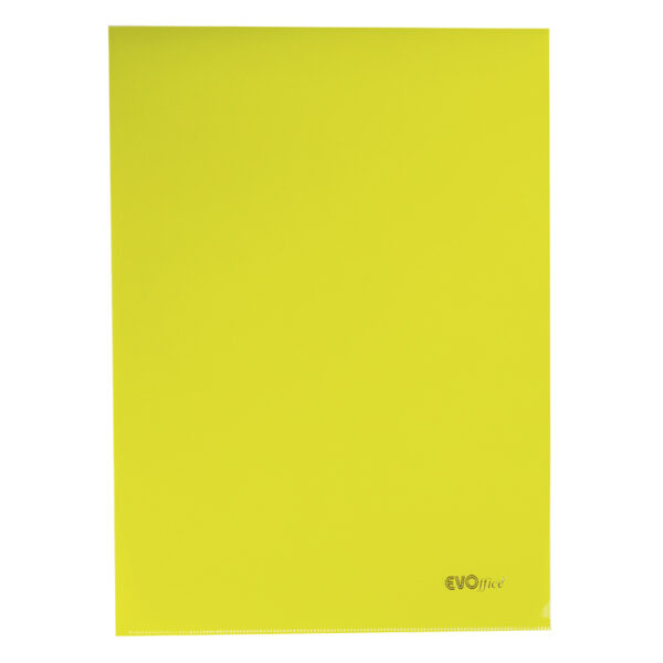 Mapa plastic transparent galben, A4 cu deschidere in "L" , 120 microni, 50 buc/set EVOffice