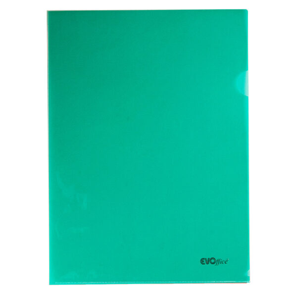 Mapa plastic transparent verde, A4 cu deschidere in "L" , 120 microni, 50 buc/set EVOffice