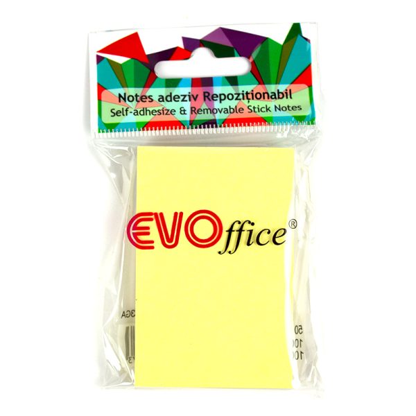 Notes autoadeziv 50*75 mm, 100 file, EVOffice - galben
