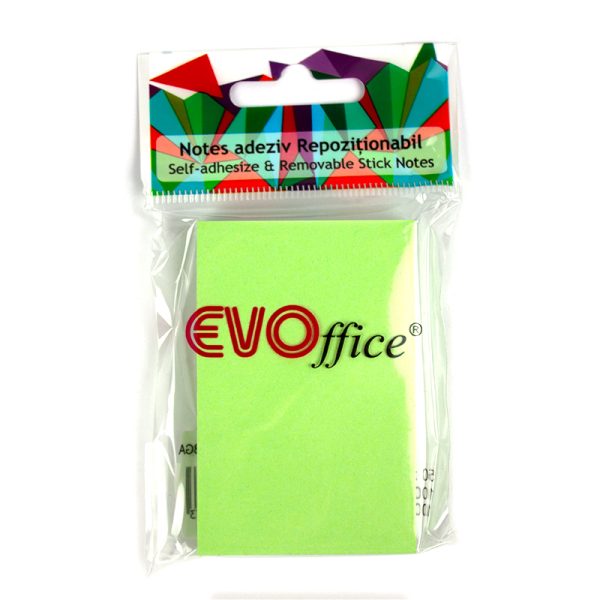 Notes autoadeziv 50*75 mm, 100 file, EVOffice - verde