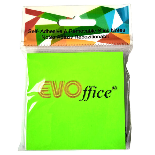 Notes autoadeziv 76*76 mm, verde neon, 100 file EVOffice