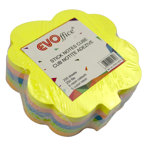 Notes autoadeziv cub color 250 file, 5 culori neon  EVOffice - frunze/floare