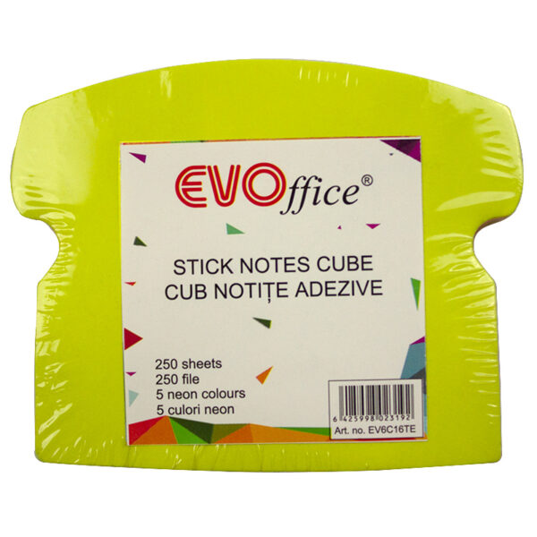 Notes autoadeziv cub color 250 file, 5 culori neon  EVOffice - telefon