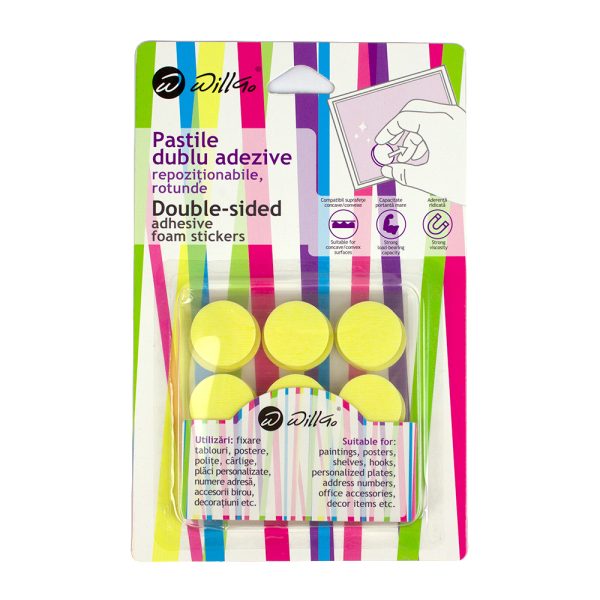 Pastile dublu adezive rotunde repozitionabile, 22*22 mm, 45 buc/set Willgo