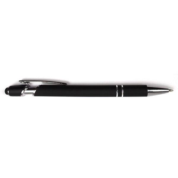 Pix metalic cu mecanism si buton touchscreen,corp negru, accesorii argintii, mina tip parker